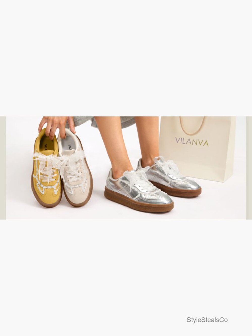 Lace Detail Fashion Sneakers with Retro Gum Sole - Picture 7 of 7